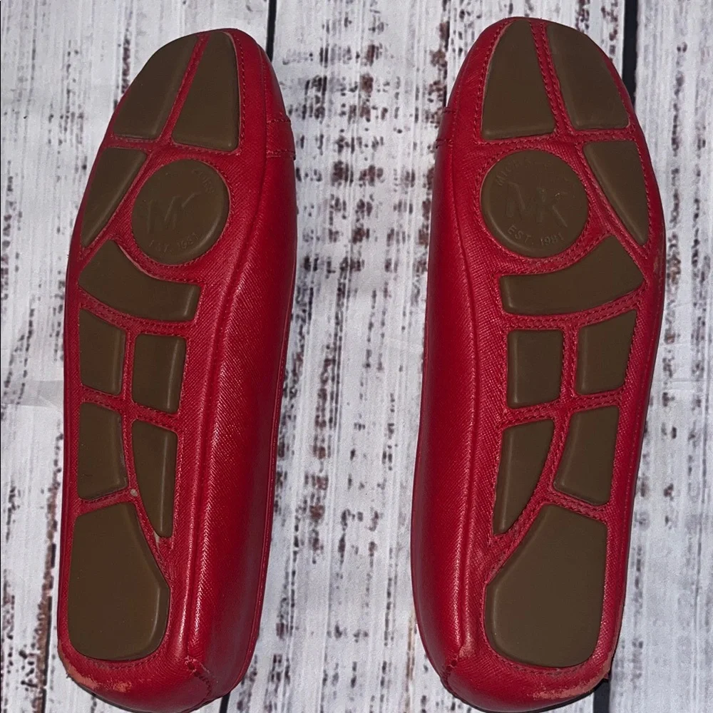 Michael Kors Red Leather Flats with Gold Logo - Picture 3 of 6